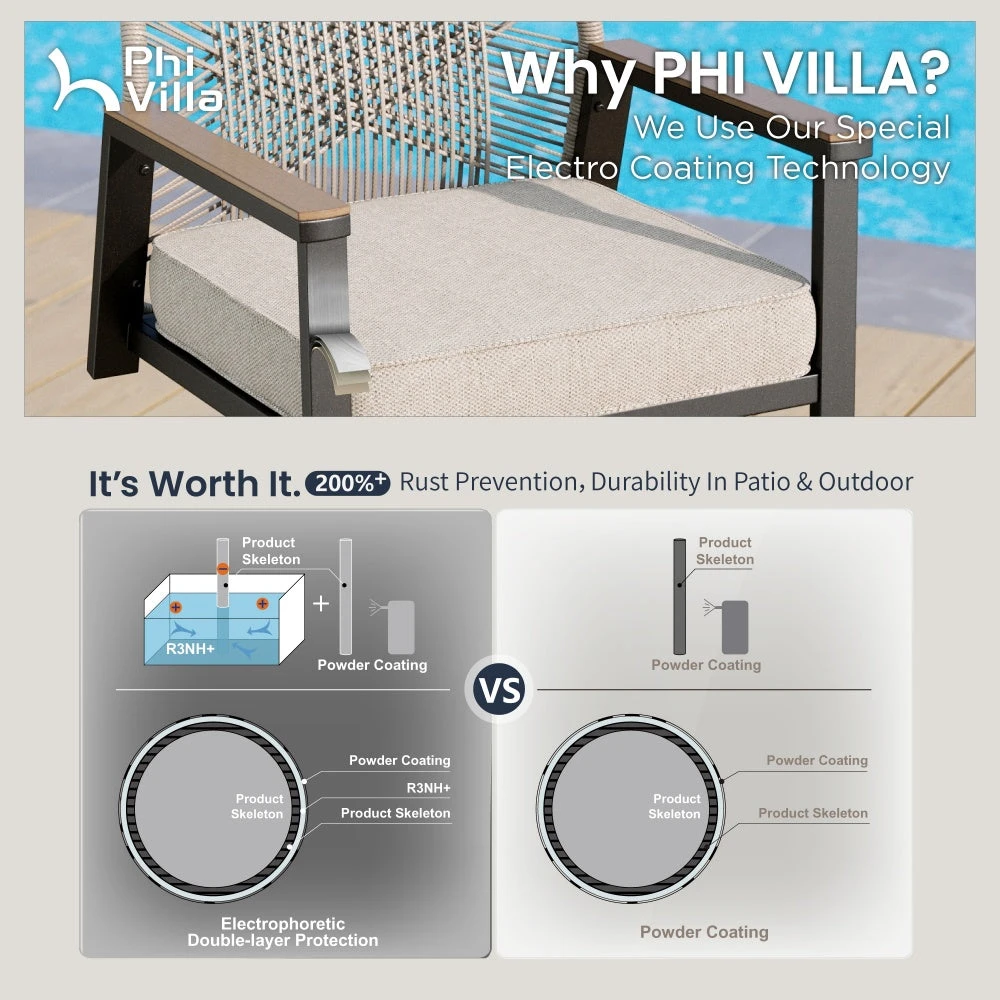 Phi Villa 3-Pcs Patio High Bar Set-Mirage Rope-art Stools & Sea Stone Tabletop Design 8 Phi Villa 3-Pcs Patio High Bar Set-Mirage Rope-art Stools & Sea Stone Tabletop Design - Image 6