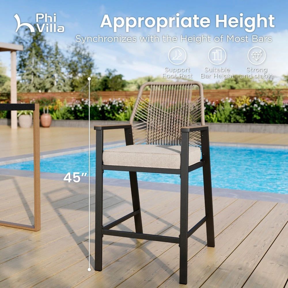 Phi Villa 3-Pcs Patio High Bar Set-Mirage Rope-art Stools & Sea Stone Tabletop Design 17 Phi Villa 3-Pcs Patio High Bar Set-Mirage Rope-art Stools & Sea Stone Tabletop Design - Image 15