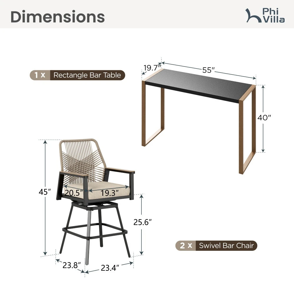 Phi Villa 3-Pcs Patio High Bar Set-Mirage Rope-art Stools & Sea Stone Tabletop Design 12 Phi Villa 3-Pcs Patio High Bar Set-Mirage Rope-art Stools & Sea Stone Tabletop Design - Image 10