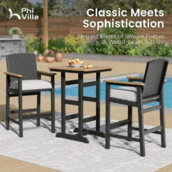 3-Pcs Outdoor High Bar Set With HPDE Rattan Bar Stool And Wood-like Table 18 3-Pcs Outdoor High Bar Set With HPDE Rattan Bar Stool And Wood-like Table -Phi Villa PV 493 PV2025.04.09 1