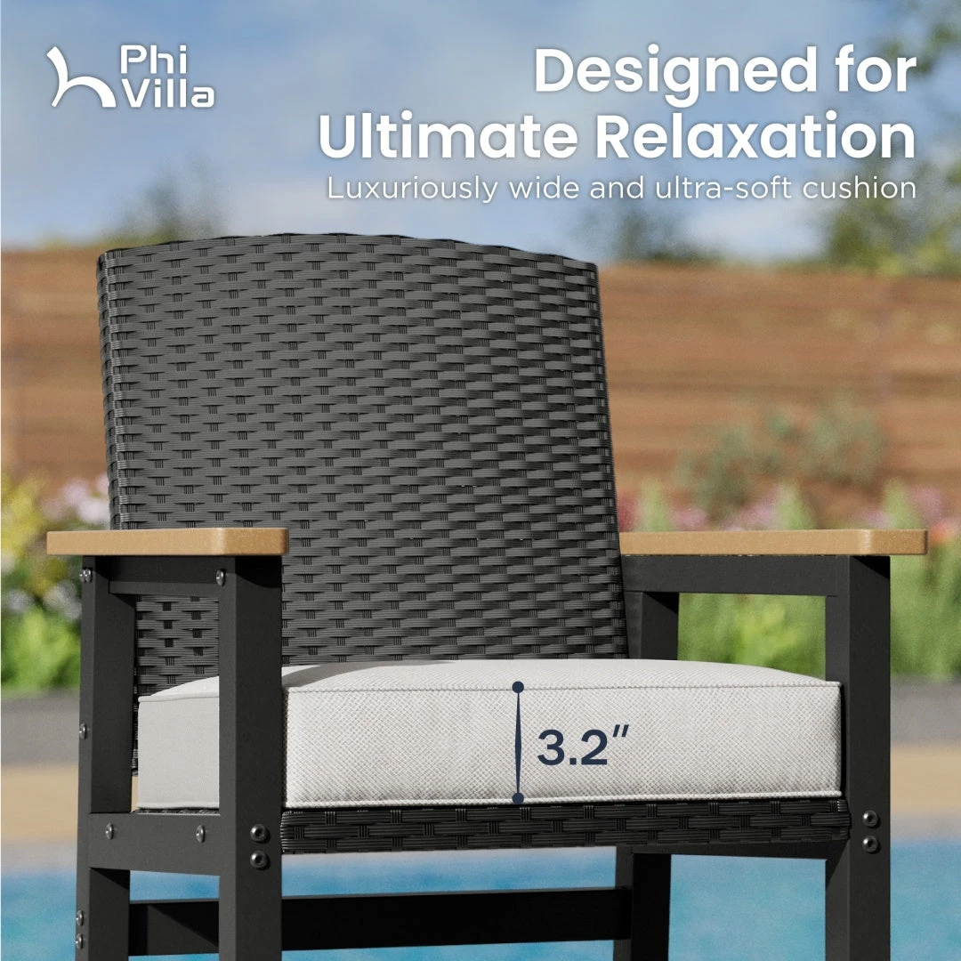 3-Pcs Outdoor High Bar Set With HPDE Rattan Bar Stool And Wood-like Table 7 3-Pcs Outdoor High Bar Set With HPDE Rattan Bar Stool And Wood-like Table - Image 5