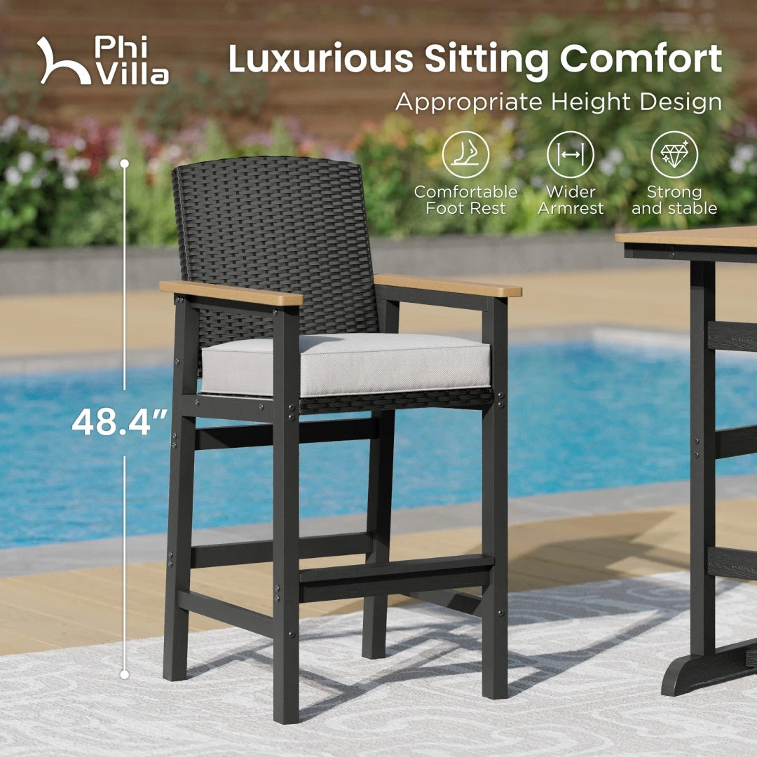 3-Pcs Outdoor High Bar Set With HPDE Rattan Bar Stool And Wood-like Table 5 3-Pcs Outdoor High Bar Set With HPDE Rattan Bar Stool And Wood-like Table - Image 3