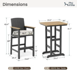3-Pcs Outdoor High Bar Set With HPDE Rattan Bar Stool And Wood-like Table 20 3-Pcs Outdoor High Bar Set With HPDE Rattan Bar Stool And Wood-like Table -Phi Villa PV 493 PV2025.04.09 8