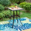 PHI VILLA Patio Bar Height Table With Wood-Like Tabletop & Metal Frame