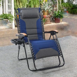 Phi Villa Patio Padded Oversize Recliner Zero Gravity Chair With Cup Holder