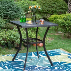 Phi Villa 31" Patio Square Bar Table With Umbrella Hole -Phi Villa Patio Square Bar Table with Umbrella Hole