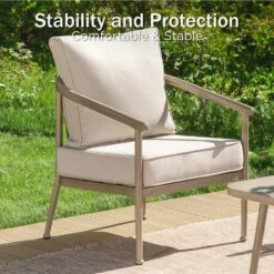 Phi Villa 5-Seater Windsor Sofa Set With Coffee Table, Iron Patio Sofa With Faux Wood Grain Finish -Phi Villa Phi Villa 5 Seater Windsor Sofa Set with Coffee Table0611