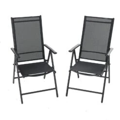 Phi Villa Folding Sling Dining Chair Aluminum & Steel Frame, Set Of 2 -Phi Villa Phi Villa Folding Sling Dining Chair Aluminum Steel Frame black
