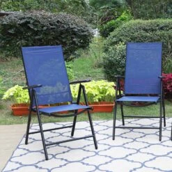 Phi Villa Folding Sling Dining Chair Aluminum & Steel Frame, Set Of 2 -Phi Villa Phi Villa Folding Sling Dining Chair Aluminum Steel Frame blue
