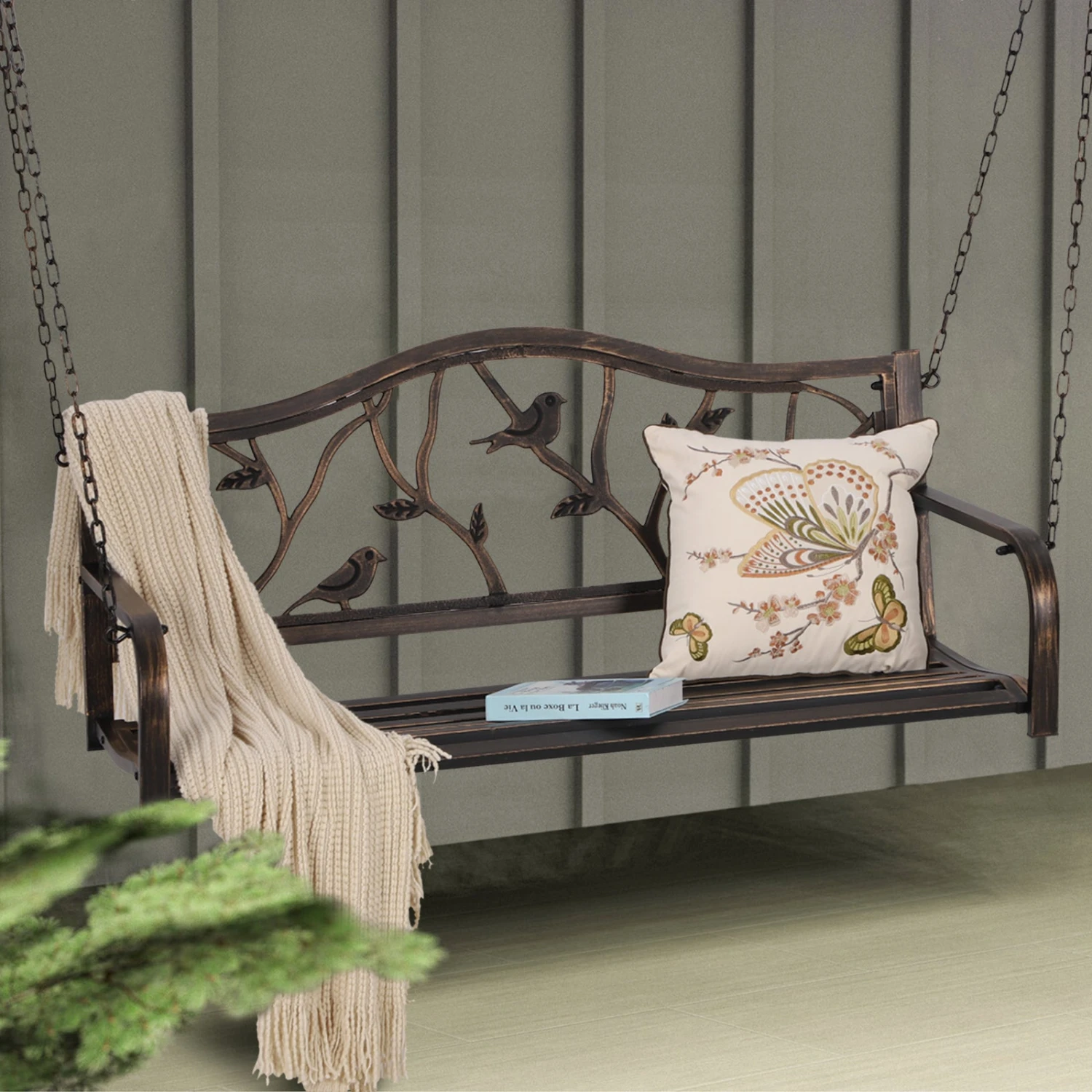 Phi Villa Metal Outdoor Porch Swing, Hanging Patio Bench 11 Phi Villa Metal Outdoor Porch Swing, Hanging Patio Bench - Image 9