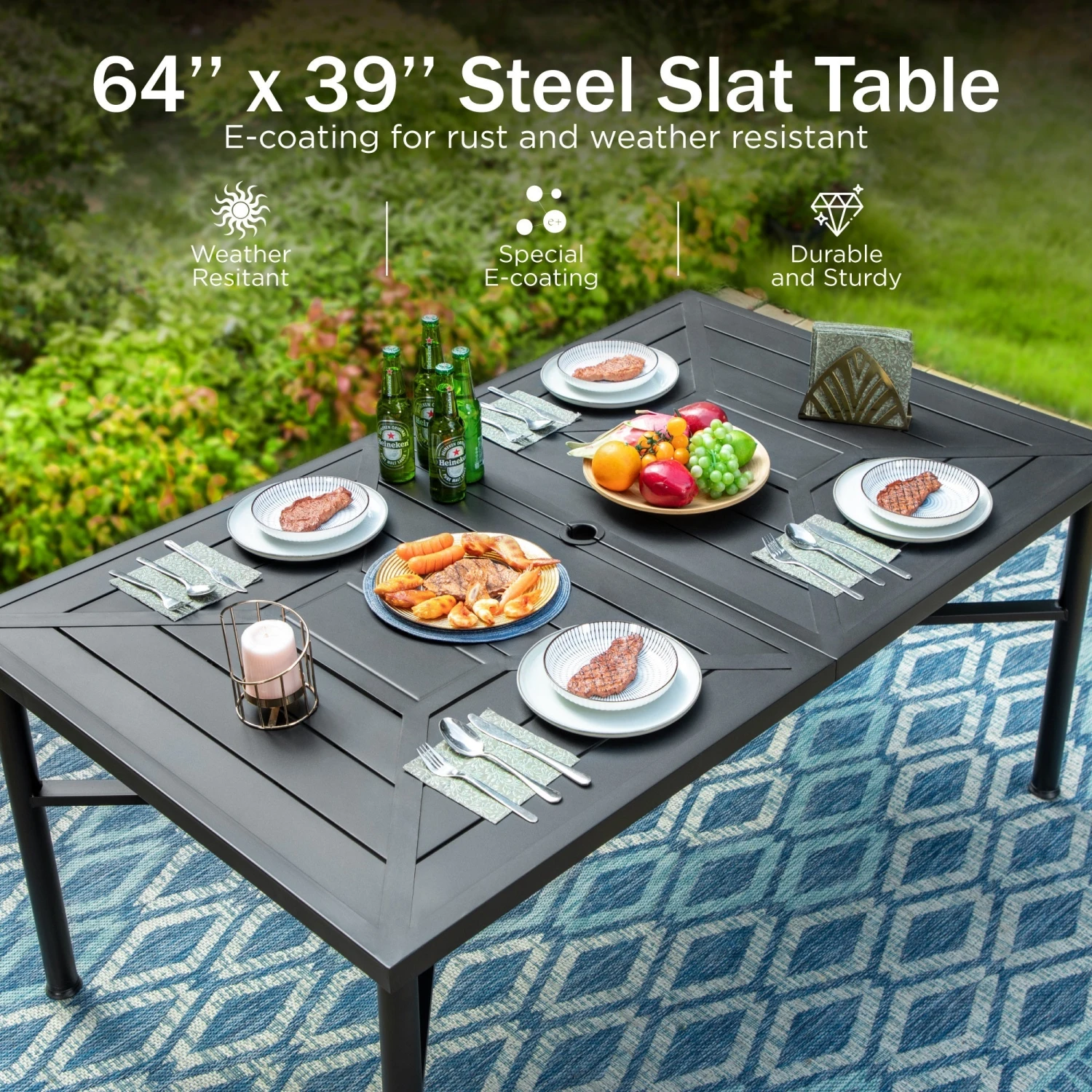 Phi Villa Patterned Outdoor Metal Rectangle Dining Table 6 Phi Villa Patterned Outdoor Metal Rectangle Dining Table - Image 4