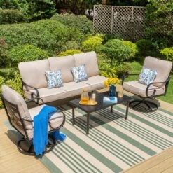 Phi Villa 5-Seater Patio Elegant Sofa Set With Cushions & Metal Coffee Table -Phi Villa Phi Villa Patio 5 Seat Conversation Sofa Set With Coffee Table s