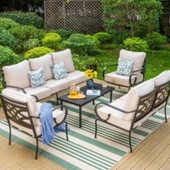 Phi Villa -Phi Villa Phi Villa Patio 7 Seat Conversation Sofa Set With Coffee Table f