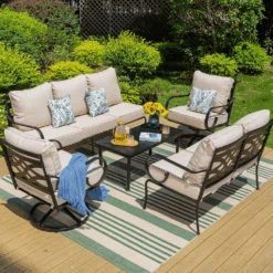 Phi Villa 7-Seater Outdoor Elegant Sofa Set With Love Seat & Metal Coffee Table -Phi Villa Phi Villa Patio 7 Seat Conversation Sofa Set With Coffee Table s