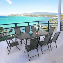 Phi Villa Patio 7/9 Piece Dining Set With Black Folding Sling Chairs & Steel Table 24 Phi Villa Patio 7/9 Piece Dining Set With Black Folding Sling Chairs & Steel Table -Phi Villa Phi Villa Patio Dining Set Black with Reclining Folding Sling Chair 4