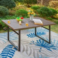 Phi Villa Patio Rectangle Patio Dining Table With U-shaped Legs -Phi Villa Phi Villa Patio Rectangle Patio Dining Table with U shaped legs