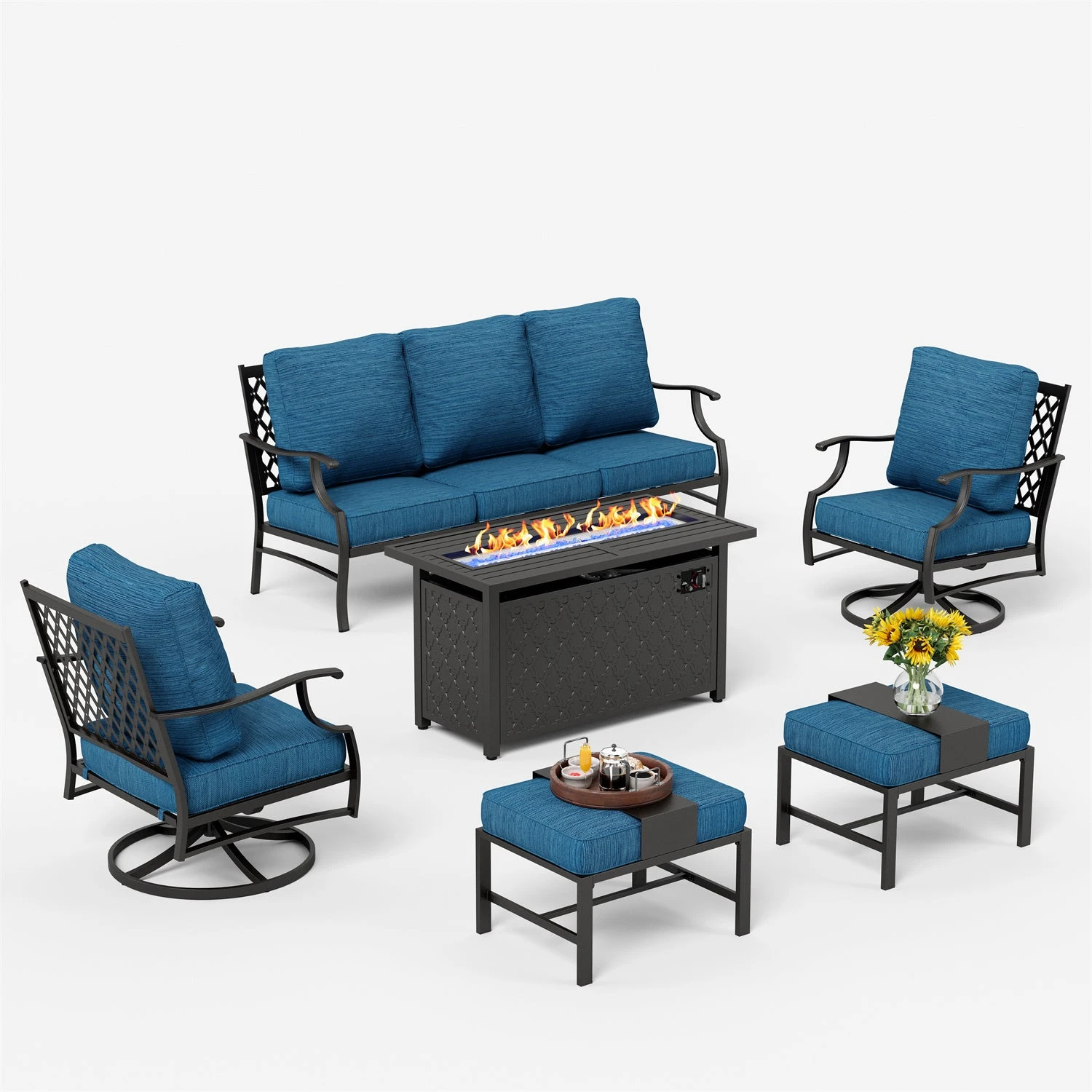 Phi Villa 7-Seater Patio Steel Conversation Sofa Set With Rectangle Fire Pit Table 4 Phi Villa 7-Seater Patio Steel Conversation Sofa Set With Rectangle Fire Pit Table - Image 2