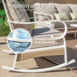 Phi Villa 4-Seater Outdoor Rattan & Steel Fresh Color Sofa Set With Coffee Table -Phi Villa Phi Villa white Outdoor Steel Rattan Fresh Color Sofa Set05