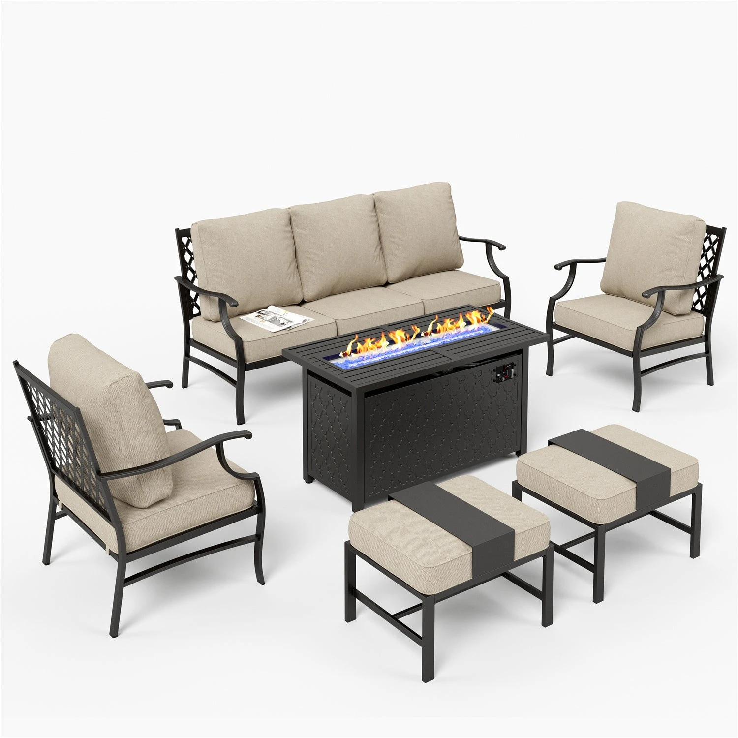 Phi Villa 7-Seater Patio Steel Conversation Sofa Set With Rectangle Fire Pit Table 12 Phi Villa 7-Seater Patio Steel Conversation Sofa Set With Rectangle Fire Pit Table - Image 10