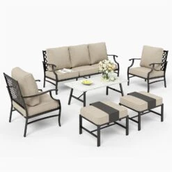 Phi Villa 7-Seater Patio Steel Sofa With Multi-fuctional Ottomans And Coffee Table -Phi Villa Phi villa Patio Steel conversation Sofa set57 3bf1f1b3 1d44 4fe9 b708 29b85413be55