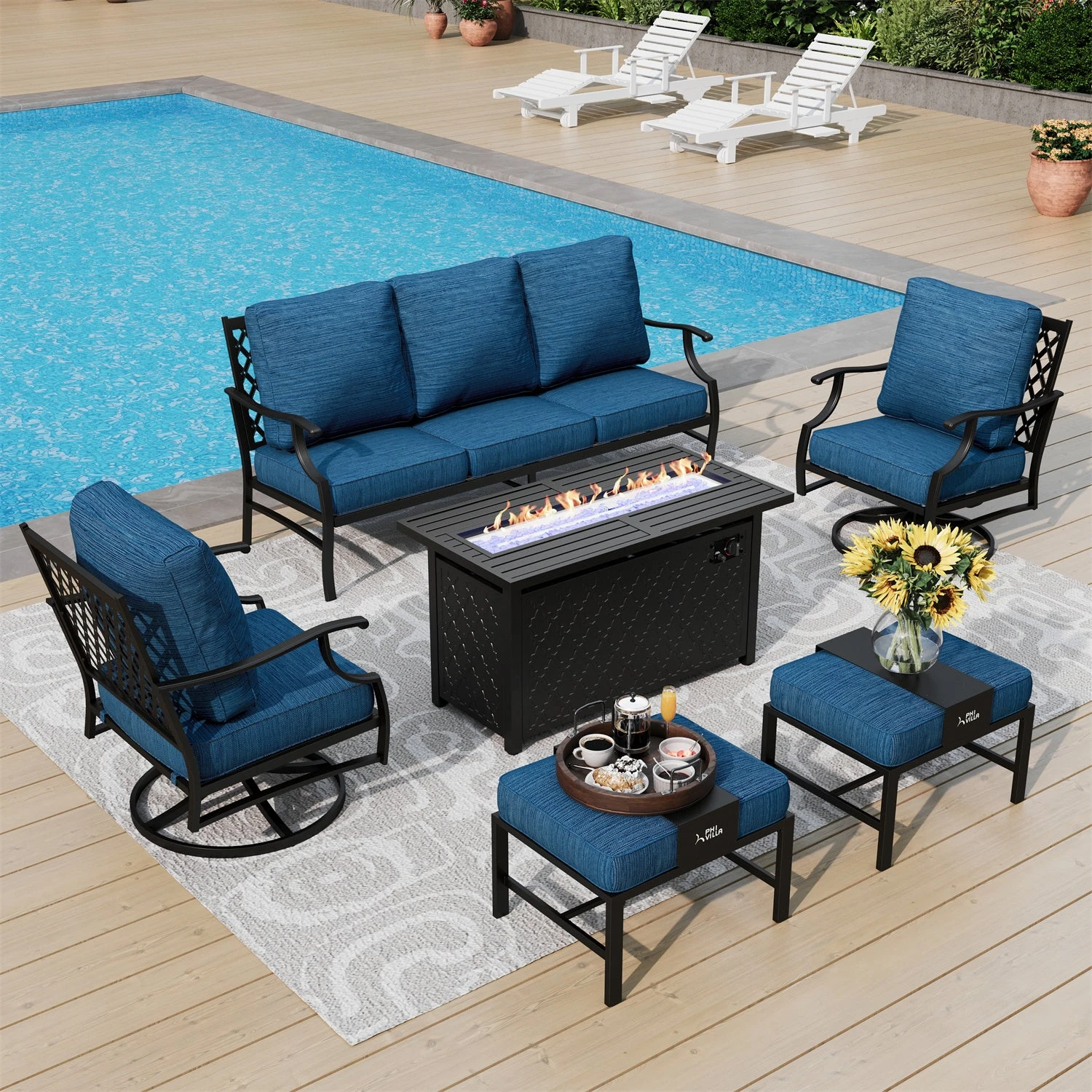 Phi Villa 7-Seater Patio Steel Conversation Sofa Set With Rectangle Fire Pit Table 3 Phi Villa 7-Seater Patio Steel Conversation Sofa Set With Rectangle Fire Pit Table