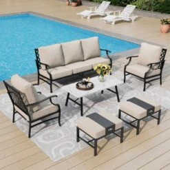 Phi Villa 7-Seater Patio Steel Sofa With Multi-fuctional Ottomans And Coffee Table -Phi Villa Phi villa outdoor Steel conversation Sofa set56