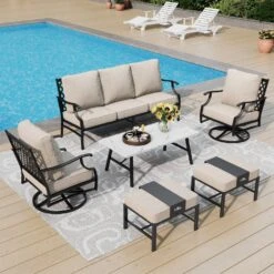Phi Villa 7-Seater Patio Steel Sofa With Multi-fuctional Ottomans And Coffee Table -Phi Villa Phi villa outdoor Steel conversation Sofa set61