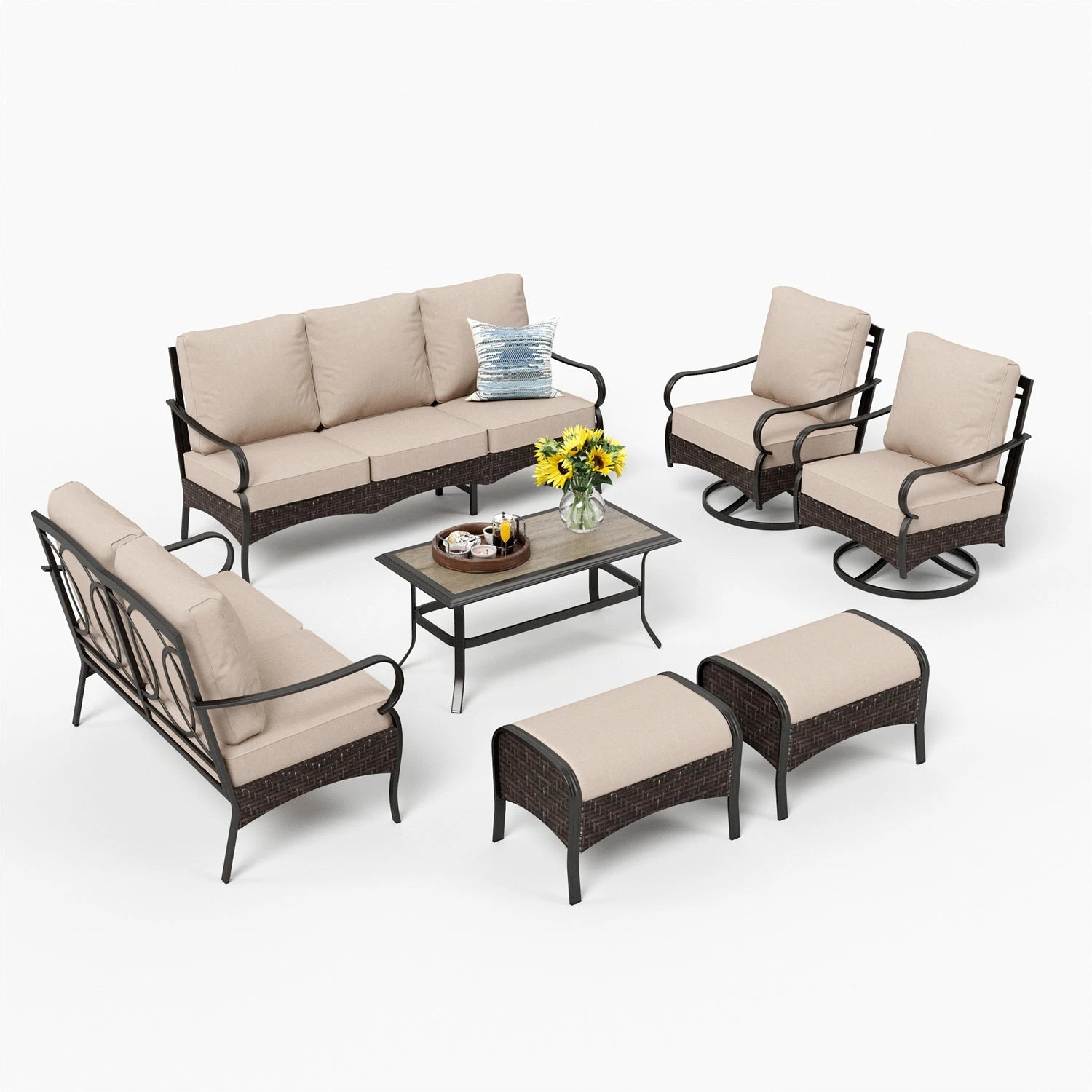 Phi Villa 9-Seater Wicker & Steel Outdoor Conversation Sofa Sets With Loveseat 4 Phi Villa 9-Seater Wicker & Steel Outdoor Conversation Sofa Sets With Loveseat - Image 2