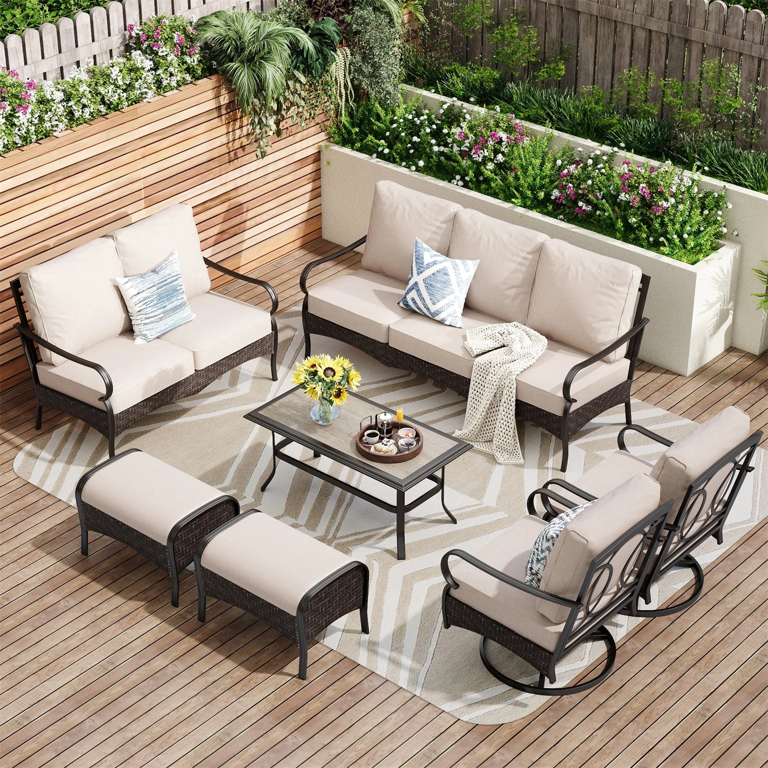 Phi Villa 9-Seater Wicker & Steel Outdoor Conversation Sofa Sets With Loveseat 3 Phi Villa 9-Seater Wicker & Steel Outdoor Conversation Sofa Sets With Loveseat