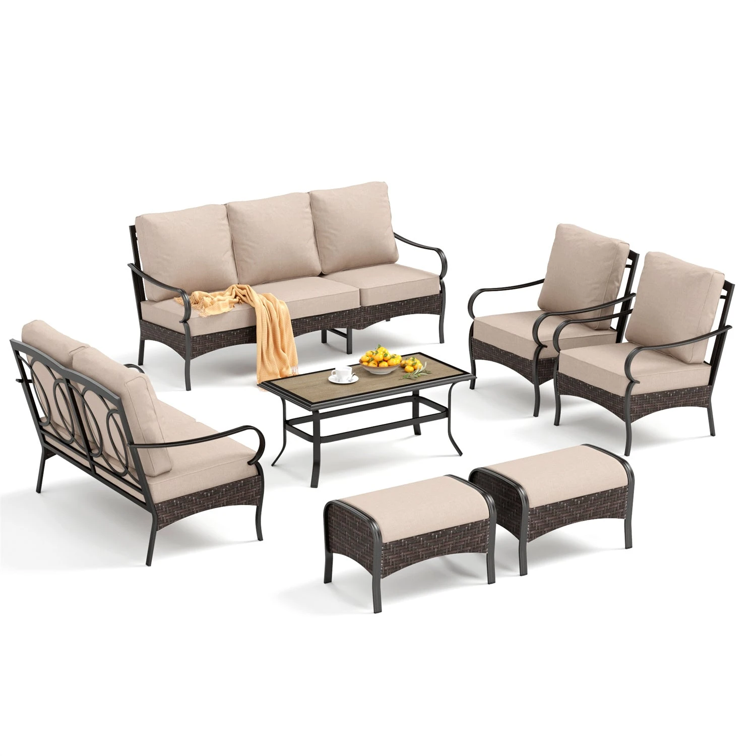 Phi Villa 9-Seater Wicker & Steel Outdoor Conversation Sofa Sets With Loveseat 13 Phi Villa 9-Seater Wicker & Steel Outdoor Conversation Sofa Sets With Loveseat - Image 11