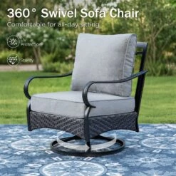 Phi Villa 4-Seater Outdoor Steel & Rattan Conversation Sofa Set With Square Fire Pit Table -Phi Villa Phi Villa Wicker And Steel patio Conversation Sofa04 bd4cb4d0 30ee 466b b8bc c5e1984162d7