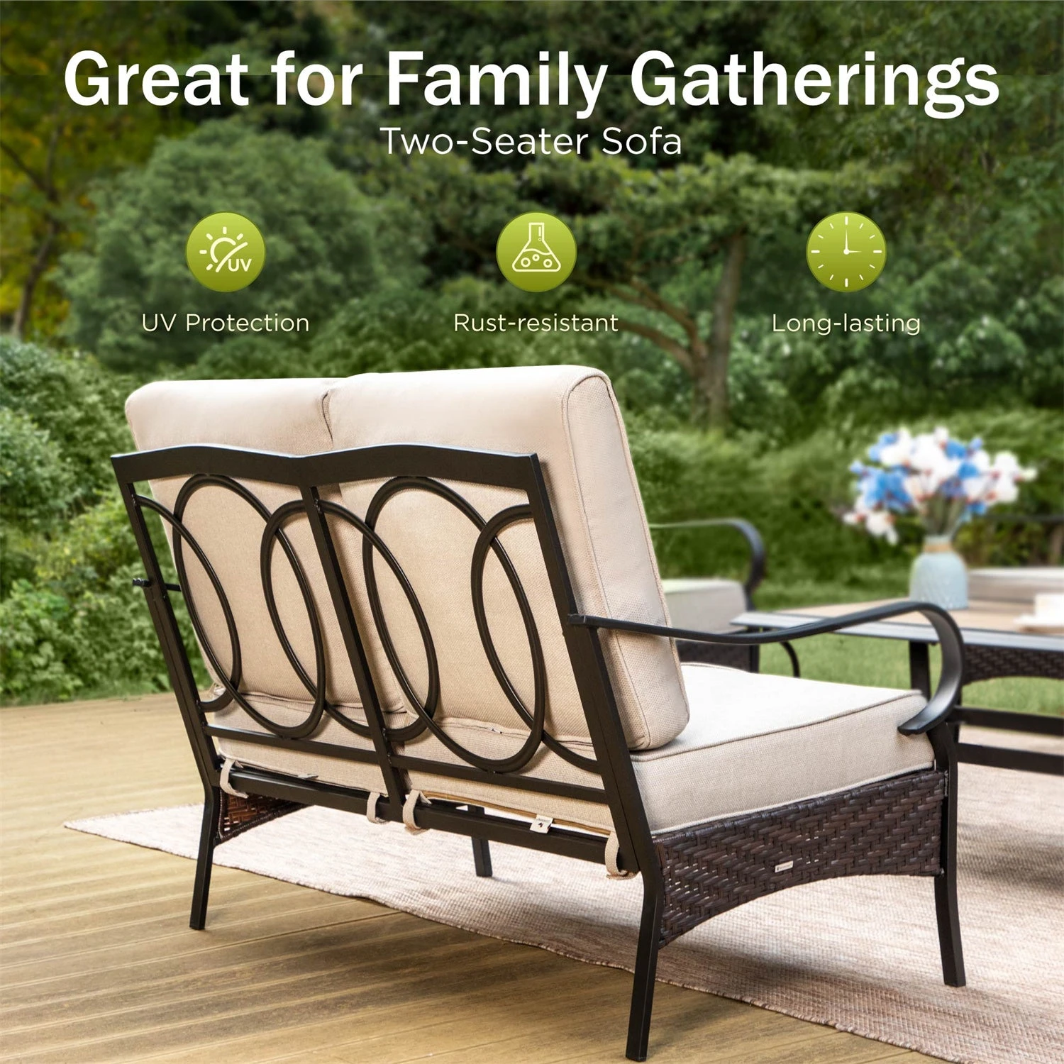 Phi Villa 9-Seater Wicker & Steel Outdoor Conversation Sofa Sets With Loveseat 17 Phi Villa 9-Seater Wicker & Steel Outdoor Conversation Sofa Sets With Loveseat - Image 15