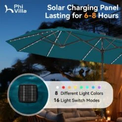 PHI VILLA 13Ft Double-Sided Umbrella - Solar Powered LED Lights, Adjustable Crank, And Durable Construction -Phi Villa Phi villa 13ft double sided umbrella in led lights02