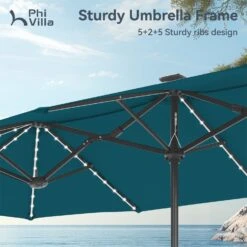 PHI VILLA 13Ft Double-Sided Umbrella - Solar Powered LED Lights, Adjustable Crank, And Durable Construction -Phi Villa Phi villa 13ft double sided umbrella in led lights04