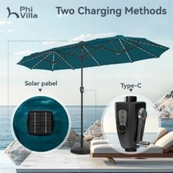 PHI VILLA 13Ft Double-Sided Umbrella - Solar Powered LED Lights, Adjustable Crank, And Durable Construction -Phi Villa Phi villa 13ft double sided umbrella in led lights09