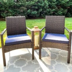 PHI VILLA Outdoor Wicker Rattan Haiti Chair Set Of 2