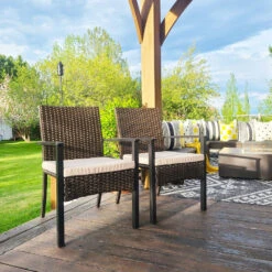 PHI VILLA Patio Wicker Rattan Haiti Chair Set Of 2