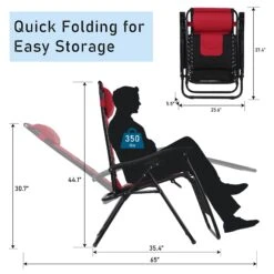 PHI VILLA Set Of 2 Padded Zero Gravity Lounge Chair Folding Patio Recliner -Phi Villa Red1 Pack 02 1