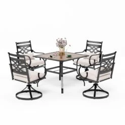 PHI VILLA 5-Piece Outdoor Dining Set 4 Swivel Steel Chairs And Square Table -Phi Villa S5 556 353634244 00