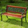 PHI VILLA 33" Outdoor Kids Sized Garden Metal Bench With Wood Seating
