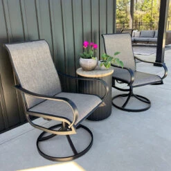 Patio Swivel Dining Chair With Black Frame For Porch,Deck,Backyard, PHI VILLA