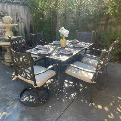 7-Pcs Patio Dining Set Of Cast Aluminum Chairs And Rectangle Table-Phi Villa -Phi Villa TC7 078 071077