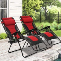 PHI VILLA Set Of 2 Padded Zero Gravity Lounge Chair Folding Patio Recliner -Phi Villa actual color red 01 1