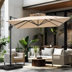 PHI VILLA 10ft Outdoor Patio Automatic Hydraulic Cantilever Parasols Umbrella 36 PHI VILLA 10ft Outdoor Patio Automatic Hydraulic Cantilever Parasols Umbrella -Phi Villa automatic hydraulic cantilever umbrella 360 degree outdoor patio parasols umbrellas beige 3 07997183 1b24 4f2d 8f2b 5898b8928b3d