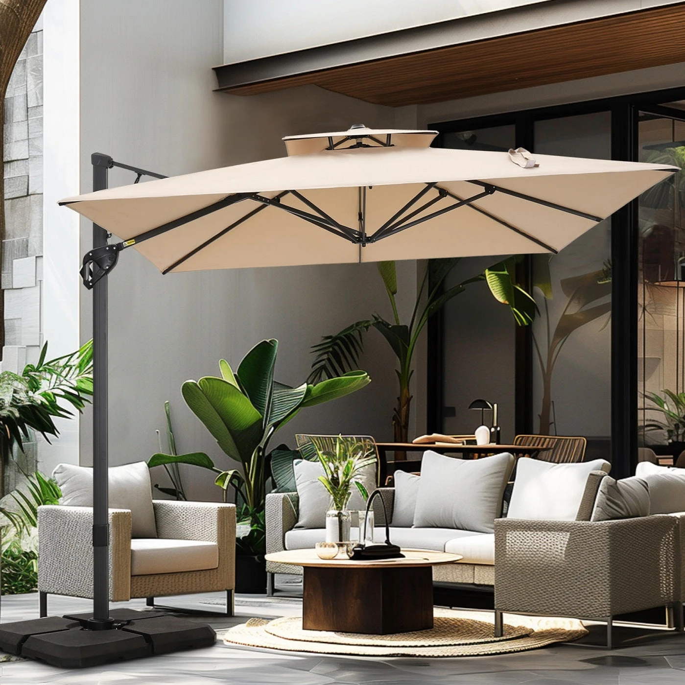 PHI VILLA 10ft Outdoor Patio Automatic Hydraulic Cantilever Parasols Umbrella 17 PHI VILLA 10ft Outdoor Patio Automatic Hydraulic Cantilever Parasols Umbrella - Image 15