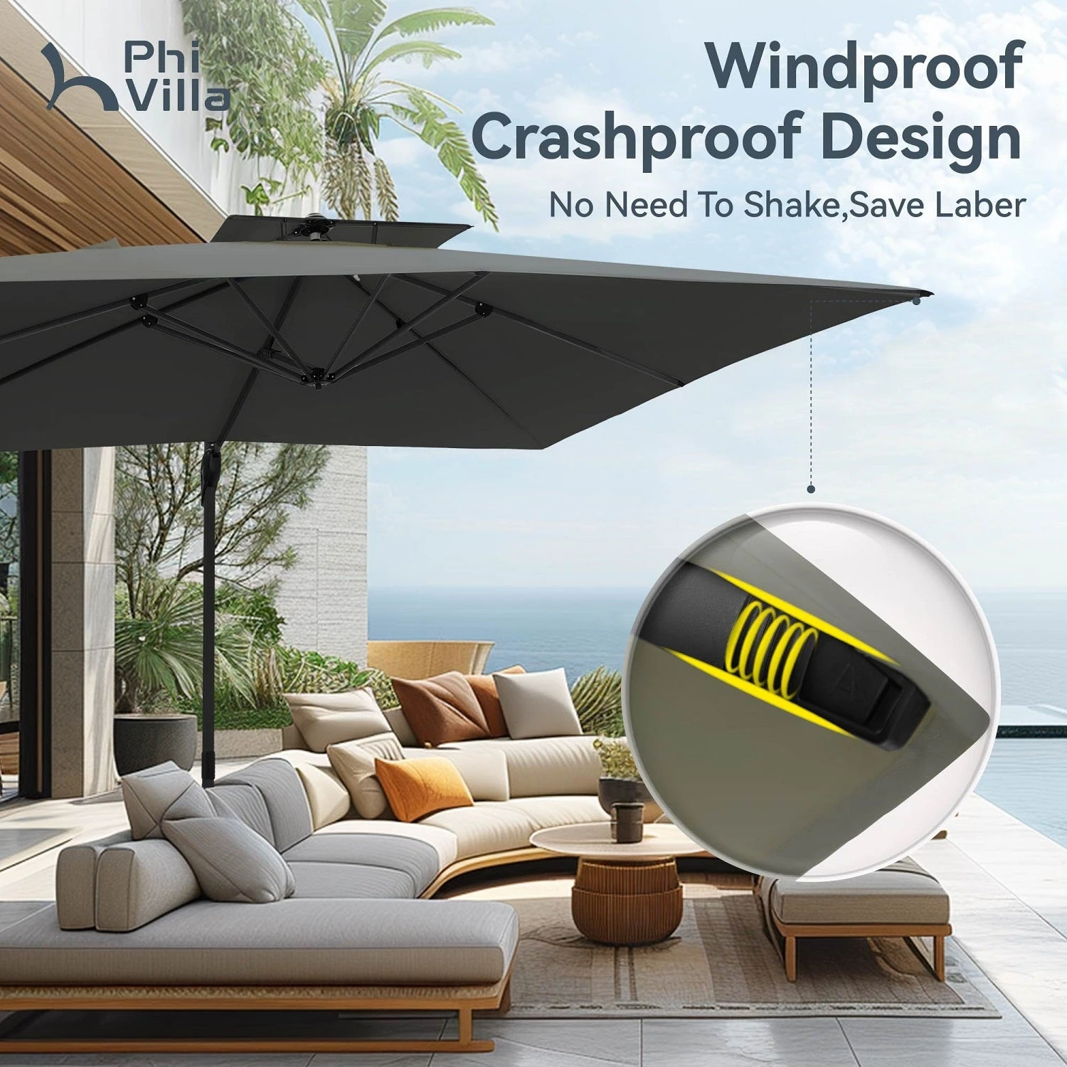 PHI VILLA 10ft Outdoor Patio Automatic Hydraulic Cantilever Parasols Umbrella 11 PHI VILLA 10ft Outdoor Patio Automatic Hydraulic Cantilever Parasols Umbrella - Image 9