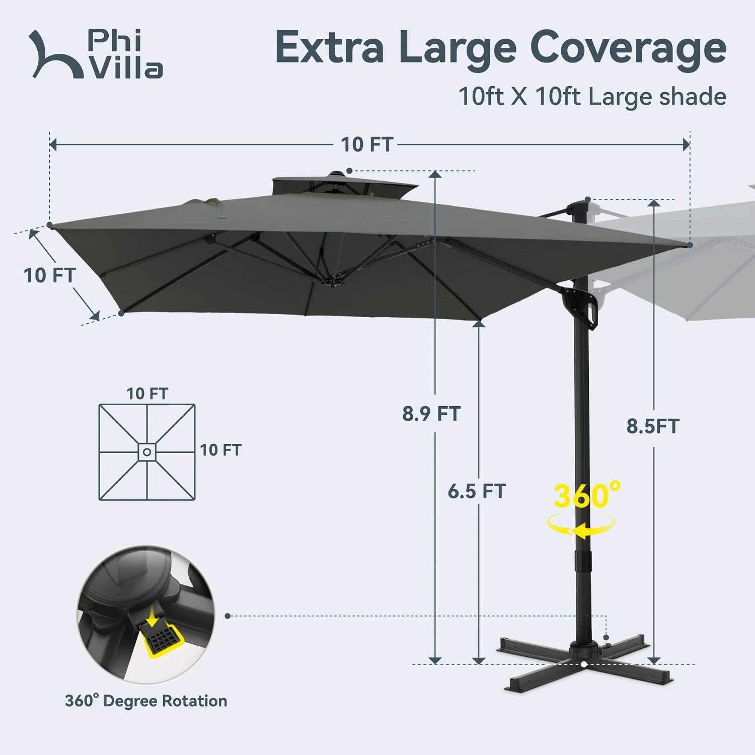 PHI VILLA 10ft Outdoor Patio Automatic Hydraulic Cantilever Parasols Umbrella 12 PHI VILLA 10ft Outdoor Patio Automatic Hydraulic Cantilever Parasols Umbrella - Image 10