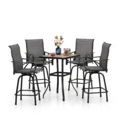 PHI VILLA 3/5 Piece Patio Bar Set Of 1 Wood-look Coffee Table & Swivel Textilene Bar Stools -Phi Villa b8421501ceee8ed8defa49d79fc692df
