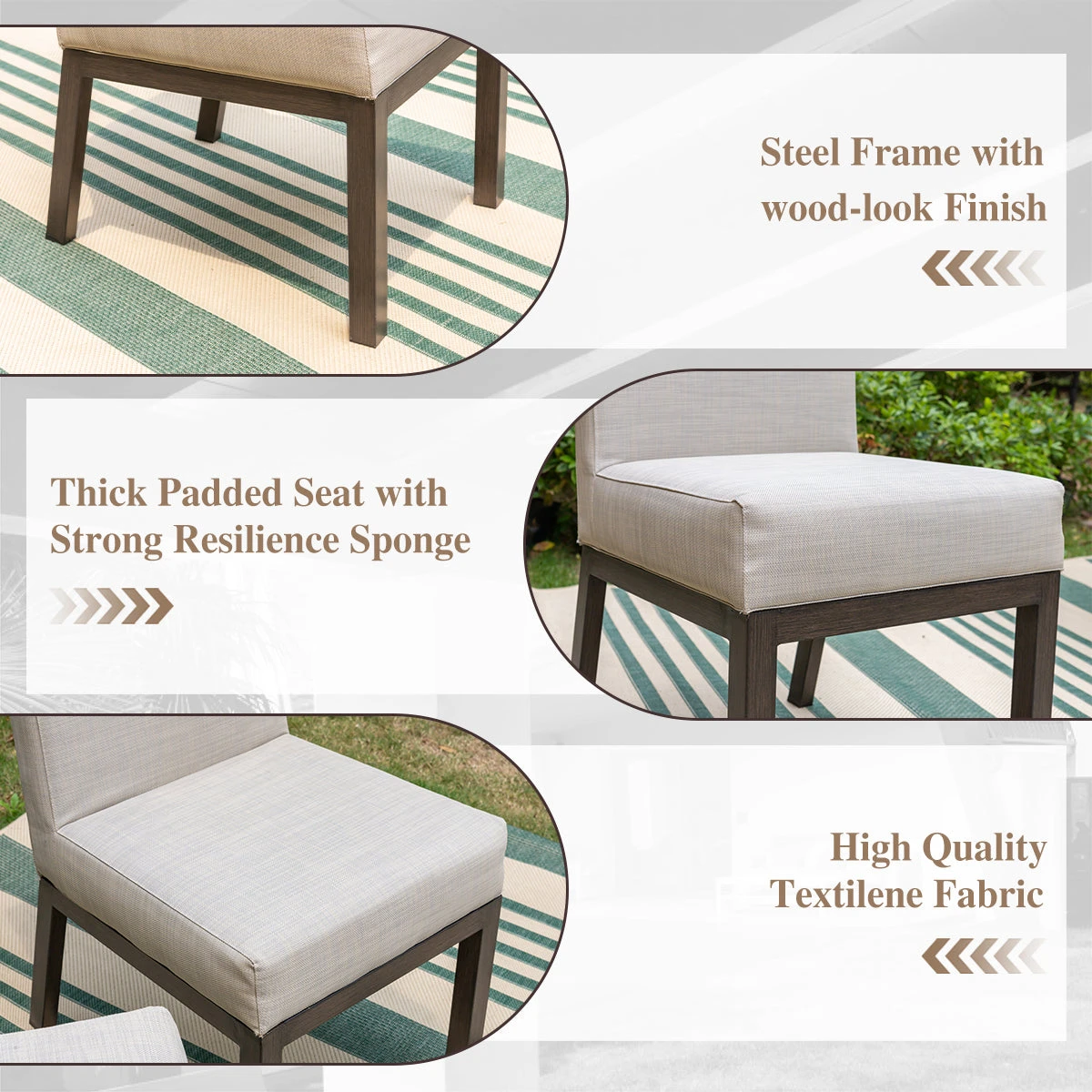 PHI VILLA Patio Textilene Padded Fixed Dining Chairs, Set Of 2 5 PHI VILLA Patio Textilene Padded Fixed Dining Chairs, Set Of 2 - Image 3