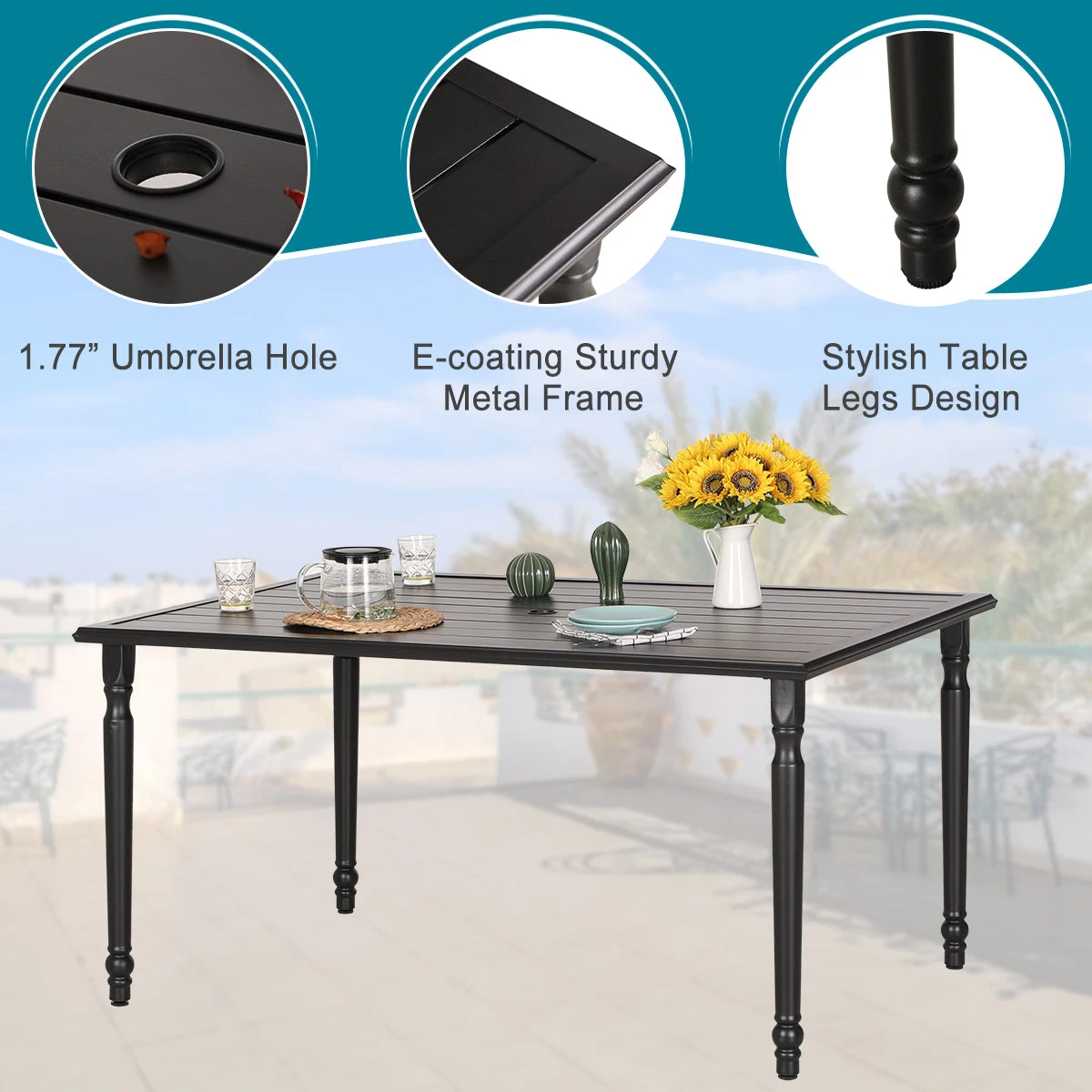 Phi Villa 60'' Outdoor Metal Dining Table With Cylindrical Legs 6 Phi Villa 60'' Outdoor Metal Dining Table With Cylindrical Legs - Image 4